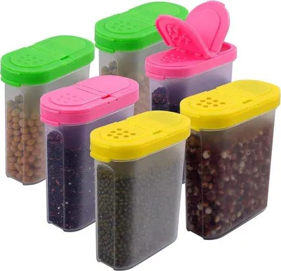 Produktbild von 6 Stoffenbehälter, 250 ml Streubehälter, Kräuterbehälter, Aufbewahrungsbehälter mit praktischer Streuwerkzeug, Kräuterbehälter, Aufbewahrungsbehälter für die Küche (gelb, rosa, grün, 3 Farben)