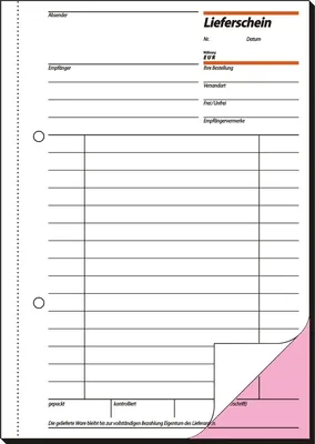 Produktbild von Formularbuch Lieferschein A5 VE=10x2x50 Blatt