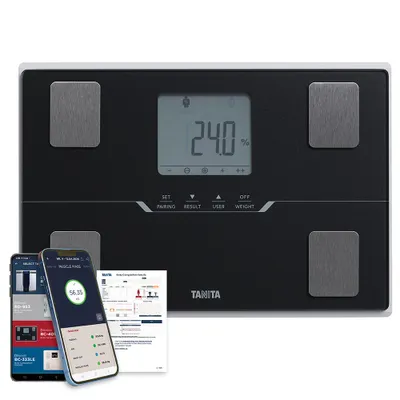 Productafbeelding van TANITA BC-401 Slimme lichaamsanalyseweegschaal – meet lichaamsvet, spiermassa, visceraal vet, lichaamswater, BMI en metabole leeftijd, Bluetooth-app, weegschaal voor het hele gezin