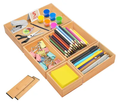 Obrázok produktu pre Omgoods – Organizér do zásuvky, 5-dielny – bambus, multifunkčný