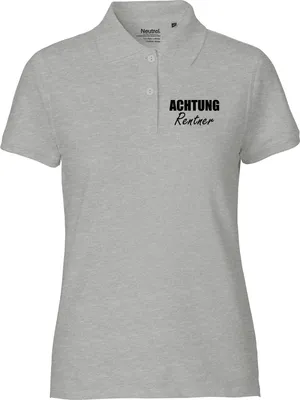 Produktbild von Huuraa Damen Polo Shirt Achtung Rentner Schriftzug L Sport Grey Bio Baumwolle Fairtrade Poloshirt Geschenkidee