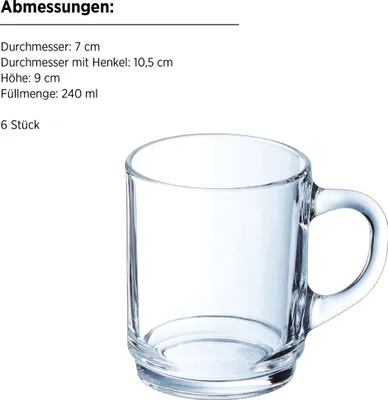 Produktbild von Luminarc Gläser 6er Set 240 ml hitzebeständig für Tee, Kaffee und Kakao