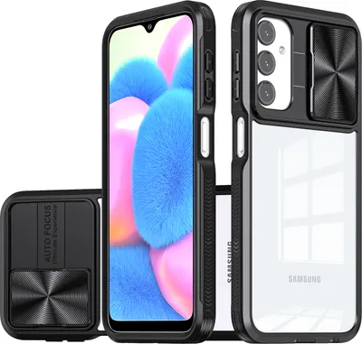 Immagine prodotto di Custodia per Samsung Galaxy A15 5G/4G Custodia ibrida in TPU trasparente con copertura fotocamera scorrevole nera