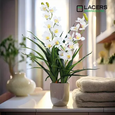 Produktbild von Lacers SmagragdLine Pflegeleichte Orchidee mit Topf weiß - 90cm /dekorative kunstpflanze im Topf/ lebendige Farben wie echt wirkende Blätter & Blüten