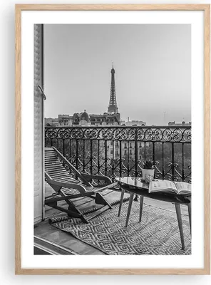 Produktbild von Gerahmtes Poster - Rahmen in heller Eiche - Schwarzweiß Paris Balkon - 50x70 cm - Wand Bild - Wanddeko - Wandbilder - Kunstposter - Wandposter - Bilderrahmen - Bilder - Kunstdruck - P2NPA50x70-4595