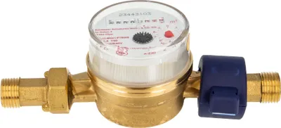 Produktbild von Einstrahlzähler ETK Kombi-Set (Warmwasser) bis 90 Grad Länge 110 mm, inkl. Verschraubungen 3/4 Zoll x 1/2 Zoll AG, Plombierschelle