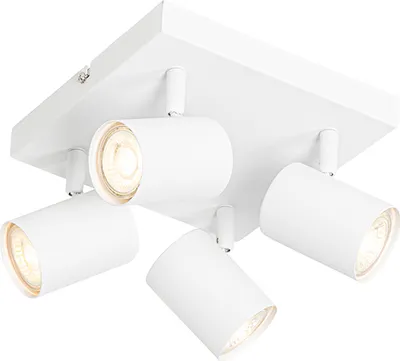 Produktbild von QAZQA - Moderne Deckenleuchte I Deckenlampe I Lampe I Leuchte weiß 4-flammig Spotbalken-flammig verstellbar quadratisch - Jeana I Wohnzimmer I Schlafzimmer - Stahl Quadratisch - LED geeignet GU10