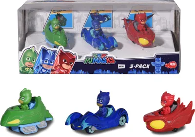 Obrázek produktu pro Dickie Toys PJ Masks 3 Pack, kočičí auto, soví kluzák, Gekko Mobile, Eulette, Catboy, Gekko, Toy Car, 203143000