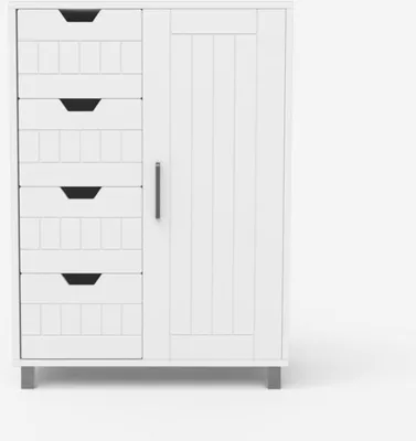 Produktbild von Kommode mit 4 Schubladen und 2 Regalen für das Badezimmer oder Schlafzimmer Rendel - Weiß