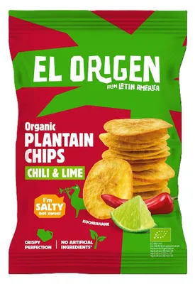 CHIPSY Z PLANTANA CHILI I LIMONKA BEZGLUTENOWE BIO 80 g - EL ORIGEN