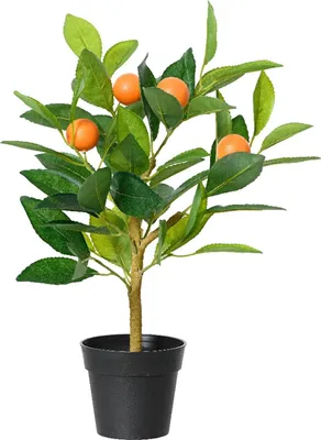 Produktbild von Kunstpflanze Orangenbaum - Grün - Orange - H 43 cm - schwarzer Kunststofftopf