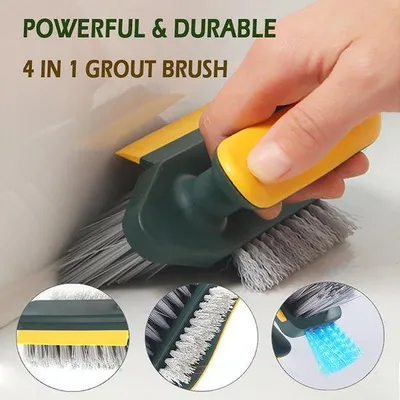Produktbild von 4-in-1-Voegenreiniger mit Schaber, V-förmiger Voegenreiniger für Fliesenböden, Voegenreiniger mit steifen Borsten für Dusche, Bad, Ecken, Kanten, Küche, Haushalt - Grün
