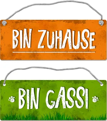 Produktbild von Bin gassi - Bin Zuhause Wendeschild mit Kordel Schild Türschild Türhänger