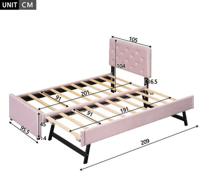 Image de Lit convertible – Canapé-lit – Lit simple – Lit d'appoint – 90x200 cm – Velours rose – Avec coffre de rangement intégré