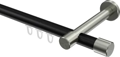 Produktbild von Interdeco Innenlaufstange / Gardinenstange mit Innenlauf Schwarz / Edelstahl-Optik, Typ Prestige Santo (Kappe), 20 mm Ø 1-läufig, 160 cm