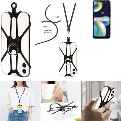 Produktbild von K-S-Trade 3in1 Handykette Handyband Handykordel Halsband Smartphone-Ring Handy-Ring kompatibel mit Wiko View 4 Lite Fingerhalterung Handyring