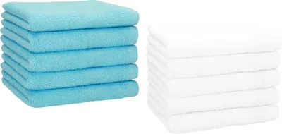 Produktbild von Betz 10 Stück Gästetücher 30x50 cm PREMIUM 100% Baumwolle Set Farbe: türkis und weiß