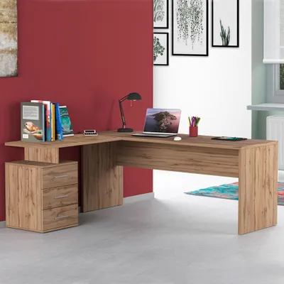 Produktbild von Moderne Winkel-Schreibtisch aus Holz mit 3 Schubladen New Selina WD