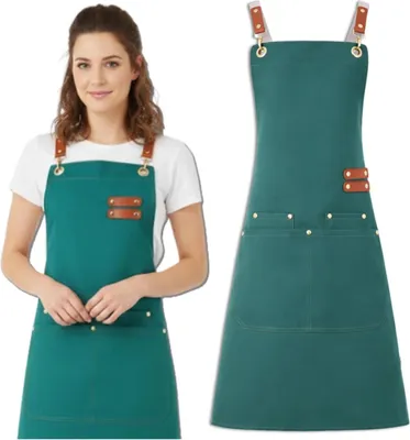 Immagine prodotto di EDIBAZZAR | Grembiule da cucina per uomo e donna, impermeabile, con tasche, protettivo, verde