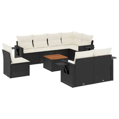 Produktbild von vidaXL 9-tlg. Garten-Sofagarnitur mit Kissen Schwarz Poly Rattan