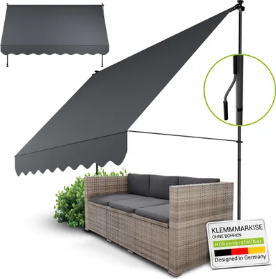 Produktbild von Juskys Klemmmarkise Kapstadt 300x120 cm - Höhenverstellbar, Montage ohne Bohren, wasserabweisende Beschichtung - Grau