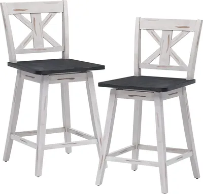 Produktbild von 2er Set Barhocker drehbar, Küchenhocker aus Massivholz mit Rückenlehne & Fußstütze, Barhocker für Pub, Kaffee, Küche
