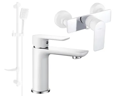 Image de Alfa DF62 Ensemble de mitigeurs de lavabo et de douche avec accessoires, blanc/chrome (745704DF62-02)