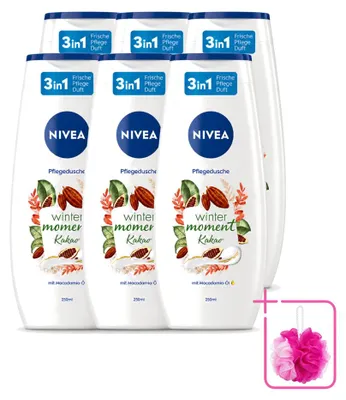 Zdjęcie produktu dla 6 opakowań żelu pod prysznic NIVEA Winter Moment o zapachu kakao, pojemność 250 ml, zestaw ekonomiczny (6 sztuk)