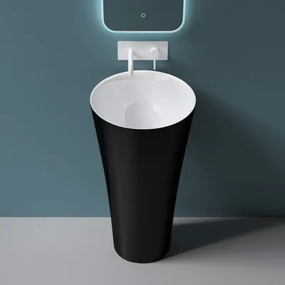 Produktbild von Mai & Mai Design Standwaschbecken in schwarz und weiß aus Mineralguss Waschbecken Standwaschtisch Waschtisch Waschplatz BTH: 42x42x85 cm Col33