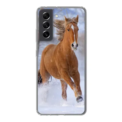 Produktbild von MuchoWow® Handyhülle Schutzhülle Hülle für Samsung Galaxy S21 FE Pferd - Schnee - Braun Silikon Softcase Handy Hülle - Mobiltelefonhülle