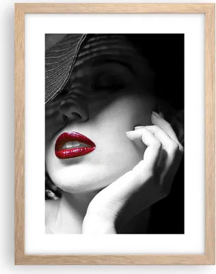 Produktbild von Gerahmtes Poster - Rahmen in heller Eiche - Frau Gesicht Lippen - 30x40 cm - Wand Bild - Wanddeko - Wandbilder - Wandposter - Bilderrahmen - Bilder - Kunstdruck - Wandbild - P2NPA30x40-3618