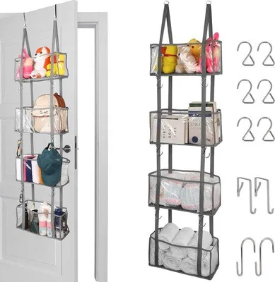 Produktbild von Hangender Organizer mit 4 transparenten Fensterfächern, Türorganizer, hängender Aufbewahrung für Kinderzimmer, Schlafzimmer, Badezimmer, Schrank, Camping, Türreinigung, Aufbewahrung