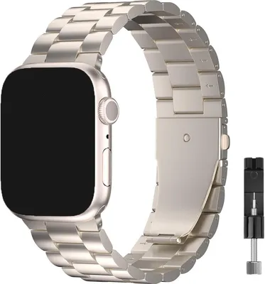 Produktbild von Stravo Edelstahlarmband für Apple Watch 38/40/41/42 mm Serie 1-11 & SE 1/2/3 – Uhrenarmband aus Edelstahl – Starlight