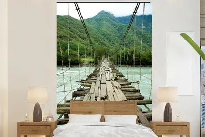 Obrázek produktu pro MuchoWow® Fototapety do obývacího pokoje nebo ložnice tapety vinylové motivy tapety Most - dřevo - řeka 195x300cm