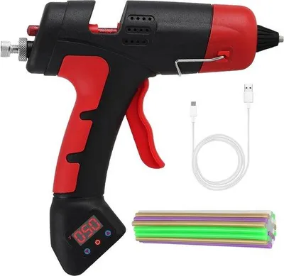 Produktbild von Draadloos lijmpistool mit 2200 mAh Akku und 30 Lötköpfen - USB-ladbar - schnelle Aufheizung - für Schule, Basteln, Haus und Büro