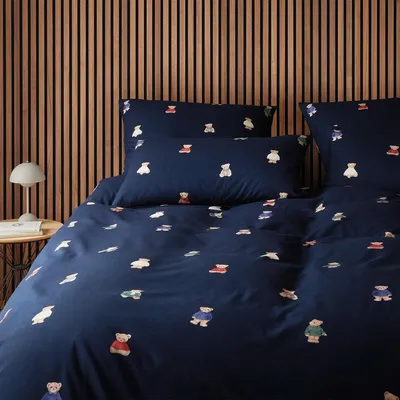 Produktbild von elegante Soft-Flanell Bettwäsche Teddy dunkelblau Kissenbezug einzeln 40x80 cm