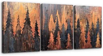 Obrázok produktu pre Nástenná dekorácia v drevenom ráme, 3 kusy, 50 x 70 cm, abstraktný les