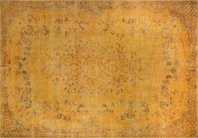 A top-down view of a rectangular rug with a distressed, vintage-inspired pattern.