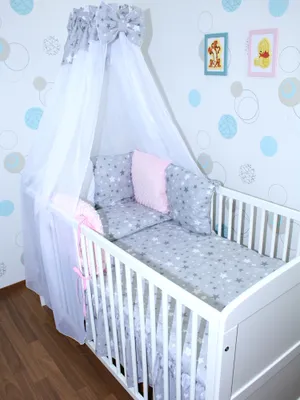 Produktbild von Baby Bettwäsche Bettset MINKY mit 6 x Kissen - 6 teilig -Nestchen Chiffon Himmel - 04. CH04