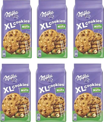 Produktbild von 6x Milka Kekse XL Nuts mit Schokolade und Haselnusstropfen 184g cookies Biscuits