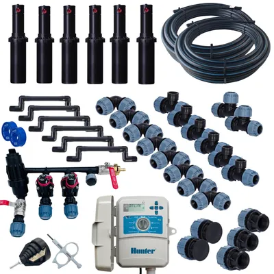 Produktbild von Hunter PGJ Bewässerungssystem für 100-200m² Rasen & Garten - Rasenbewässerung unterirdisch - Komplettset (200 m² - Automatik)