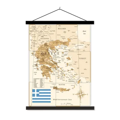 Obrázek produktu pro MuchoWow® Textilní plakát - Hnědá mapa Řecka - 120x160cm - S černými lamelami