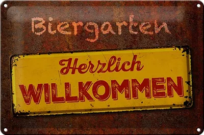 Produktbild von Blechschild Biergarten herzlich willkommen, 30x20 cm, Blechschilder Spruch Getränk Alkohol, Bier Bayern