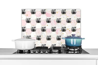 Obrázok produktu pre MuchoWow® Splashback Kuchyňa - Kuchynský backsplash - Ochrana steny pre sporák a drez Škótsky horal - mramor - čierna - biela 70x50cm Alu-Dibond