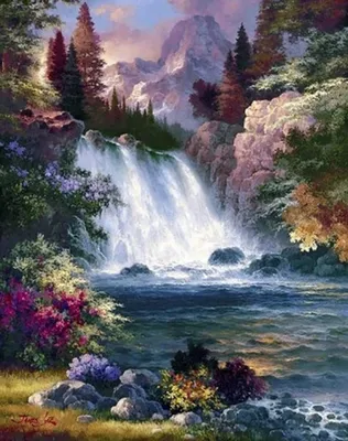 Produktbild von Diamantmosaik "Wasserfall mit Bergblick", 30x40 cm, kreative Diamanten