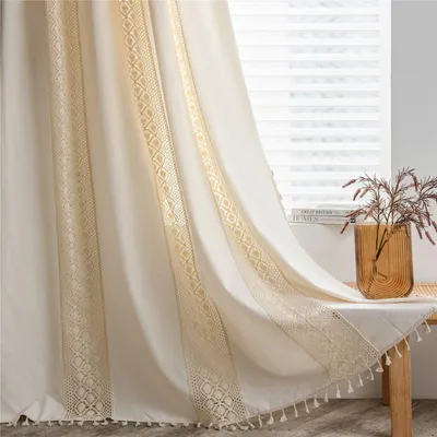 Boho-Gardine, gehäkelt, Patchwork, 149,9x213,4 cm, beige