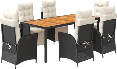 Produktbild von 7-tlg. Garten-Essgruppe mit Kissen Schwarz Poly Rattan