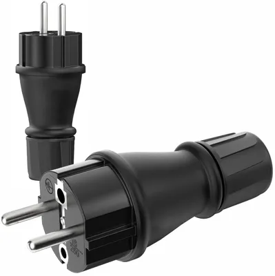 Produktbild von Schuko Stecker 230V / 16A Gummi Strom Schutzkontakt IP54 Außenbereich Schwarz