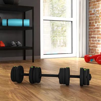 Produktbild von Sweiko 2-in-1 Hantel-Set, Lang- & Kurzhantel, 20 kg, rutschfest, bodenschonend, Schwarz/Grün