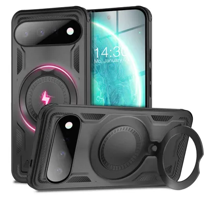 Immagine prodotto di Custodia "Stormguard" per Google Pixel 11 - Custodia protettiva MagSafe, resistente agli urti, con anello girevole a 360° e supporto, custodia per uso esterno - Colore: nero vulcanico